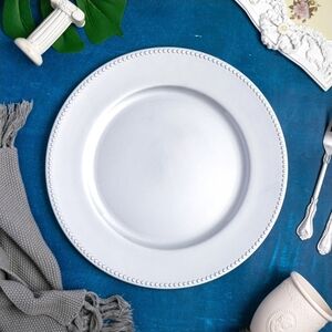 Set of 18 Silver Beaded Charger Plates – 13” Acrylic • Elegant Table Decor • New